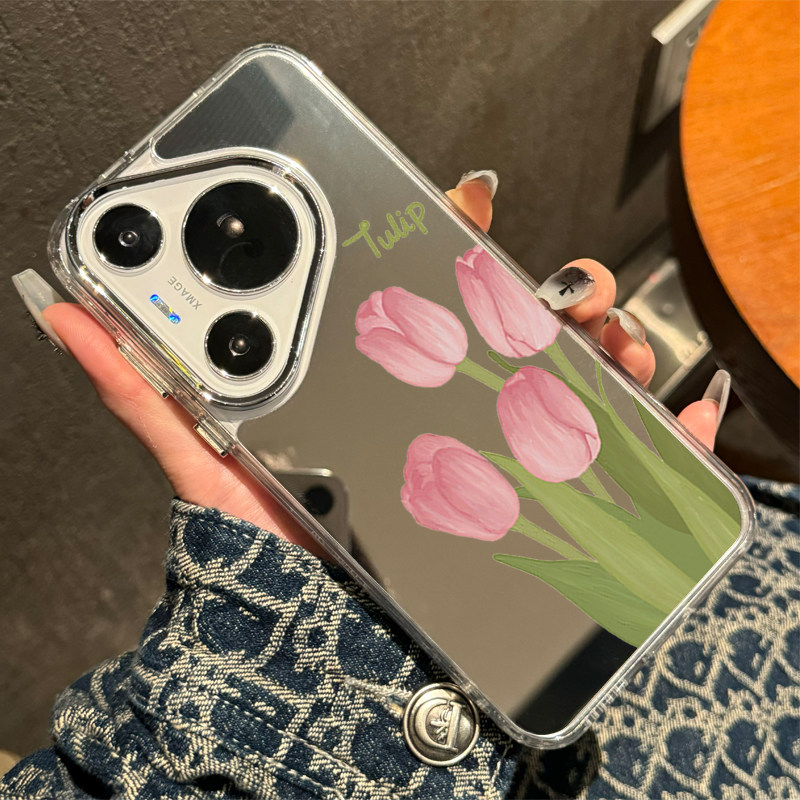 ins风郁金香少女心镜面适用iphone15promax苹果17手机壳11新款16pro时尚12日韩创意可爱13pm镜子全包防摔软壳,淘宝优惠券,粉丝福利购,淘宝优惠卷