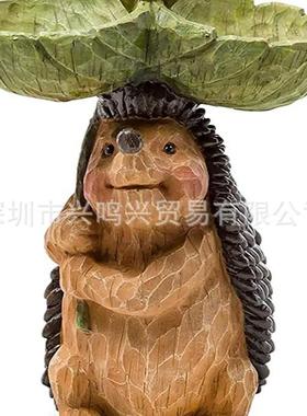 现货花园装饰树指工艺品狐狸刺猬兔子园艺蜂鸟喝水喂鸟器树脂摆件
