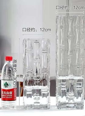 方形落地玻璃花瓶特大透明富贵竹插花百合花水养客厅现代简约手工