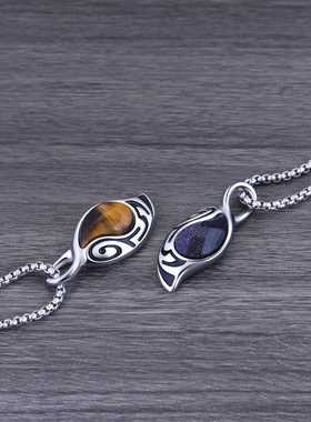 虎眼石钛钢男士项链不锈钢吊坠不掉色欧美饰品 嘻哈小众个性潮