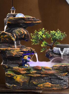 高山循环流水摆件假山水车喷泉盆景装饰生财风水轮转装饰开业摆件