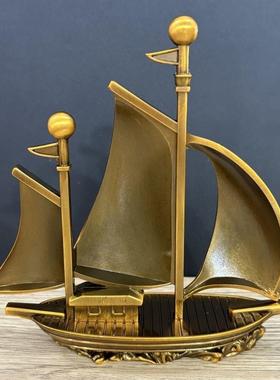 黄铜一帆风顺家居帆船工艺礼品摆饰客厅办公室桌面装饰品茶宠酒柜