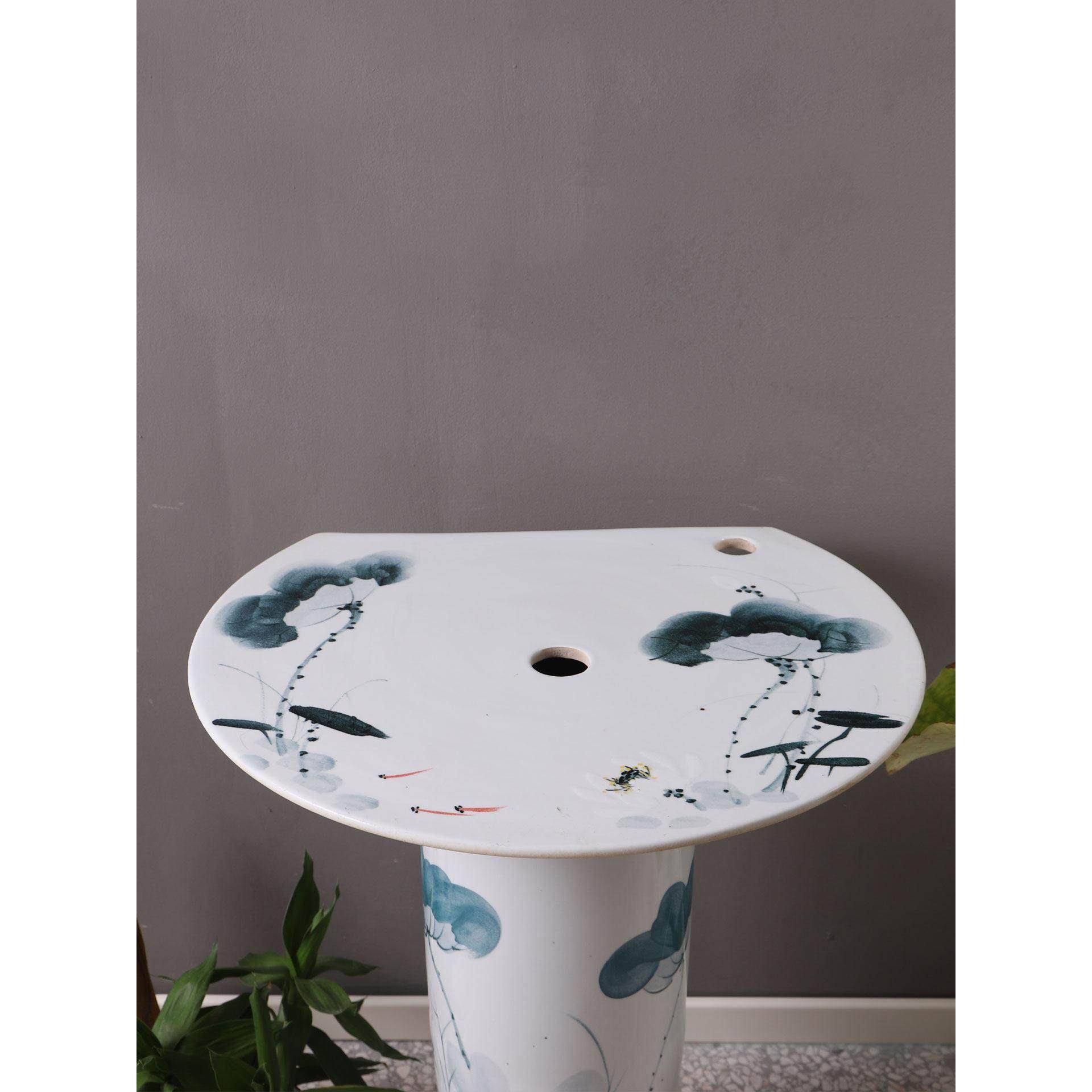 景德镇陶瓷立柱盆手绘荷花鱼艺术落地覆古庭院装饰耐高温洗漱台盆,淘宝优惠券,粉丝福利购,淘宝优惠卷