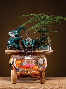 创意流水生财悬壶鱼缸摆件循环水办公室鱼缸装饰客厅乔迁开业礼品