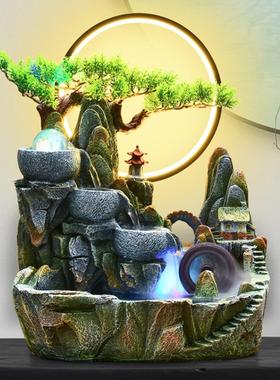 高山流水摆件循环水鱼缸景观室内财运水轮风水轮茶桌假山水景摆件