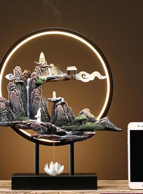 创意中式禅意倒流香炉高山流水摆件香薰炉办公室檀香沉香炉