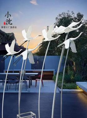 不锈钢大雁雕塑花园庭院酒店门口水池鸟类造景落地白鹭摆件可定制