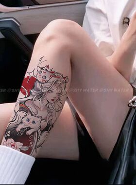 新款白猫艺伎彩色纹身贴ins个性高颜值可水洗持久手臂仿真遮疤女