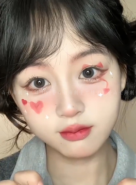 爱心腮红圣诞粉色小猫彩色纹身贴
