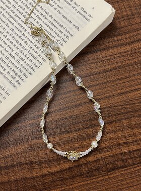 切面水晶淡水珍珠项链女圆形新款锁骨链轻奢精致高级感小众颈链