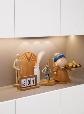 进门入户玄关钥匙收纳装饰品戴珍珠耳环少女托盘客厅家居创意摆件