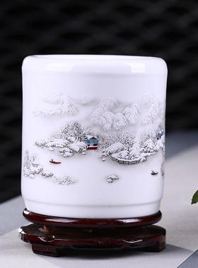 景德镇陶瓷笔筒大号雪景仿古办公室装饰品创意笔筒大容量毛笔笔筒