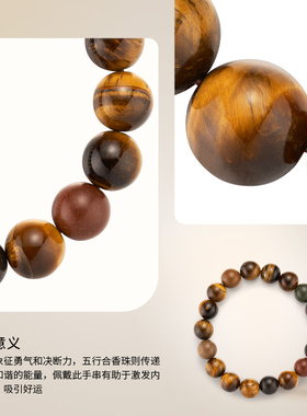 NANYUE南岳五行合香珠男女款天然虎眼石吸好运招财手串生日礼物