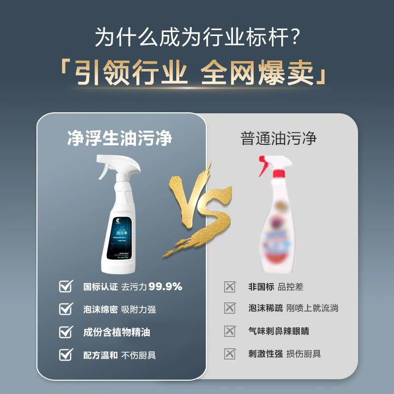 净浮生油污净厨房去重油污清洁剂强力油烟机灶台清洗剂除污渍神器