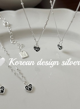 「小甜妹」日系韩版小众设计感S925纯银滴胶黑色爱心蝴蝶结项链