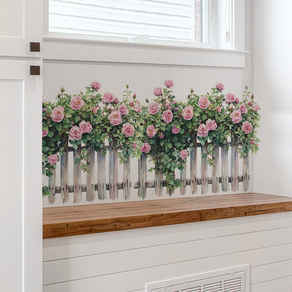 栅栏蔷薇花踢脚线蔷贴卧室墙角装饰遮瑕客厅玄关家居布置贴画自粘,淘宝优惠券,粉丝福利购,淘宝优惠卷