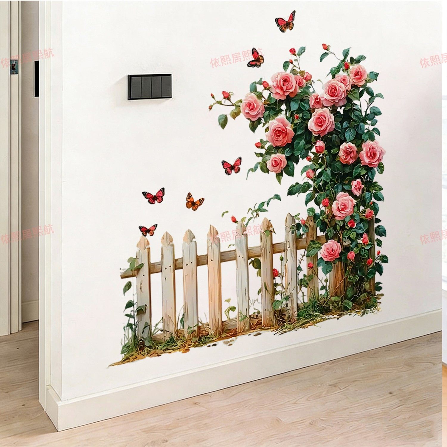 蔷薇花地脚线装饰卧室墙角墙上遮丑贴画客厅玄关墙贴纸踢脚线自粘,淘宝优惠券,粉丝福利购,淘宝优惠卷