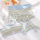 Couple sports strapless three-piece set dopamine stripes sweet Japanese underwear with chest pad bra panties set