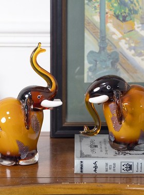 柏梵轻奢琉璃大象摆件高档招财吉象高升酒柜客厅办公桌装饰摆件