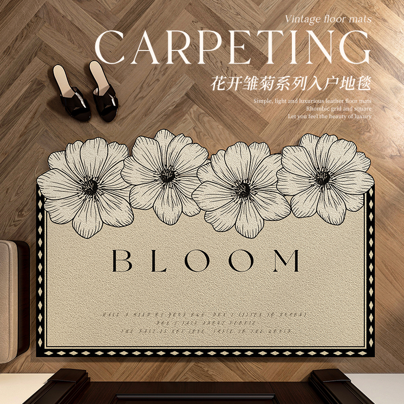 美式高级感入户门地垫进门丝圈脚垫子门口门垫可裁剪耐脏免洗地毯 - 图0