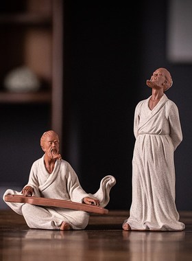 创意孔子老子李白伯牙抚琴陶瓷茶宠摆件中式陆羽客厅书房桌面装饰