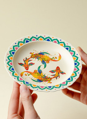 无落手工焰彩游鳞陶瓷壶承高颜值家用干泡盘功夫茶具茶壶盖碗托盘