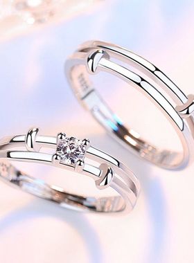 S925纯银日韩简约情侣可调节对戒