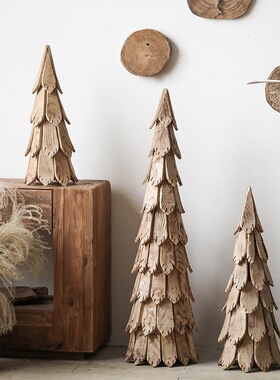 侘寂风木片松树耶诞树装饰大型实木落地摆件民宿玄关软装造景摆设