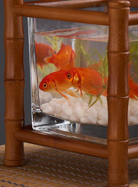 竹制桌面养生鱼缸架茶室装饰花几盆景绿植花台架展示台案几置物架