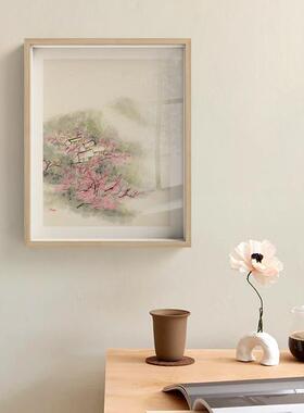 x竹庵日式简约书房装饰画新中式禅意山水玄关挂画原木风壁画