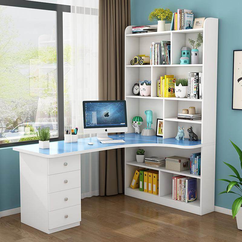 简约实木转角书桌书架组合家用电脑桌台式书桌书柜一体卧室写字桌,淘宝优惠券,粉丝福利购,淘宝优惠卷