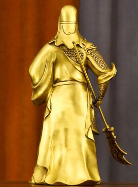 纯黄铜关公财神铜像摆件佛像大刀关羽关二爷武财神公司开业礼品