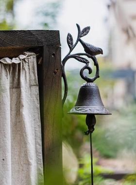 欧式铸铁花与鸟铃铛复古铁艺手摇铃铛花园铸铁墙壁挂门园艺杂货