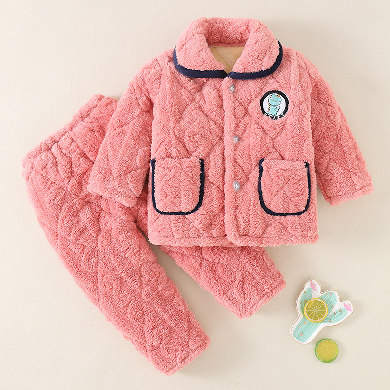 冬季儿童三层夹棉睡衣珊瑚绒男童小男孩法兰绒宝宝家居服保暖套装,淘宝优惠券,粉丝福利购,淘宝优惠卷