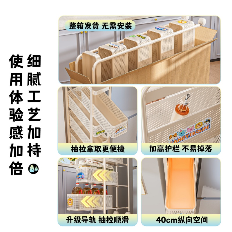 厨房门后窄架果蔬小推车夹缝置物架冰箱侧边极窄缝隙抽拉柜收纳篮 - 图3