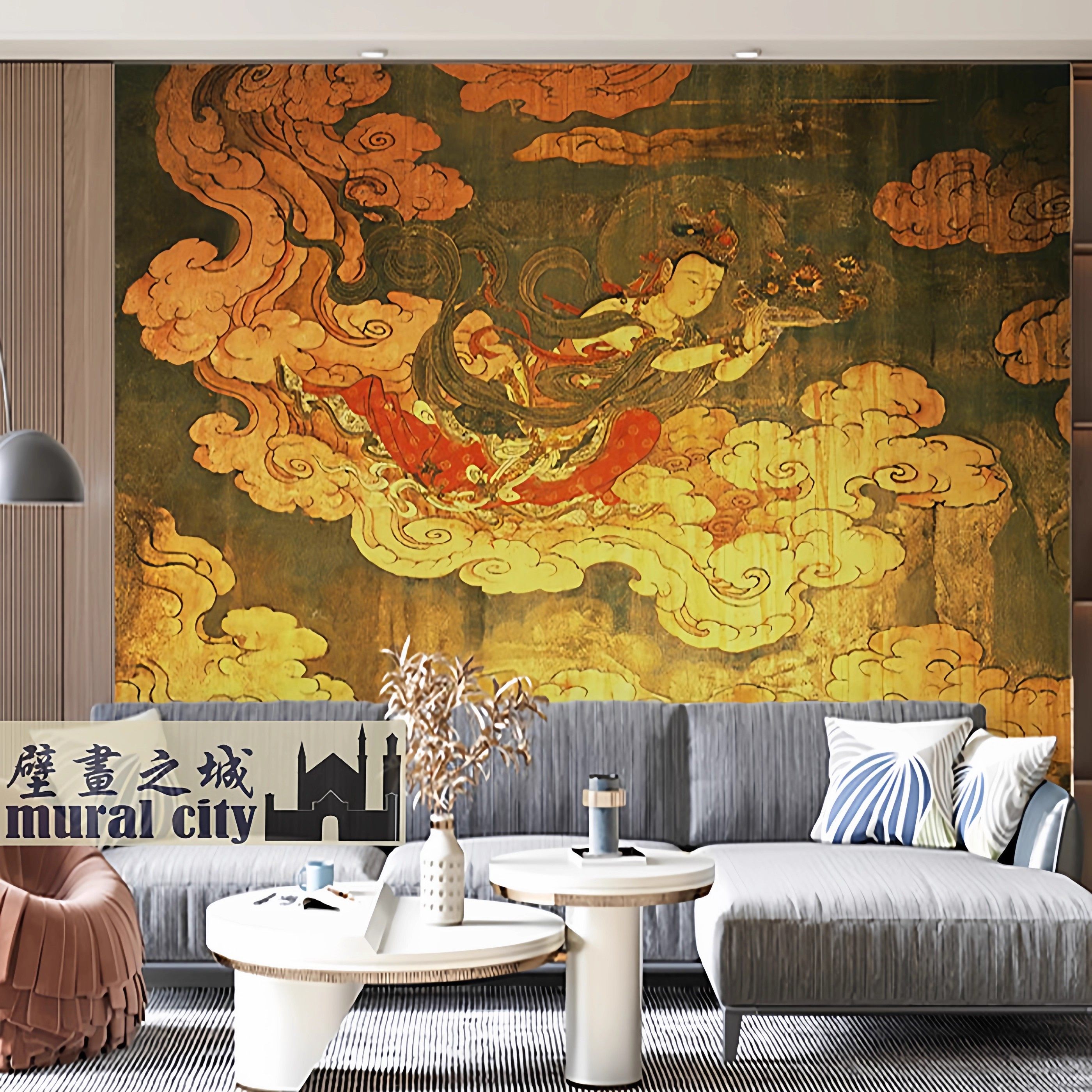 敦煌飞天仕女壁画西域墙纸莫高窟墙布摄影拍照背景布菩萨佛堂壁纸,淘宝优惠券,粉丝福利购,淘宝优惠卷