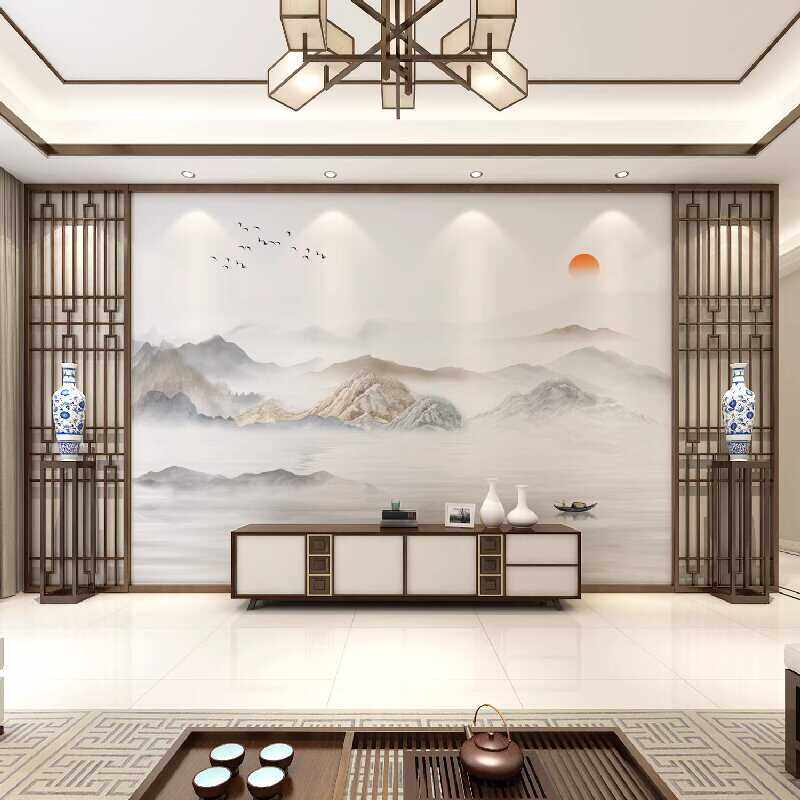 3d新中式水墨山水客厅沙发电视背景墙装饰集成墙板竹木纤维护墙板,淘宝优惠券,粉丝福利购,淘宝优惠卷