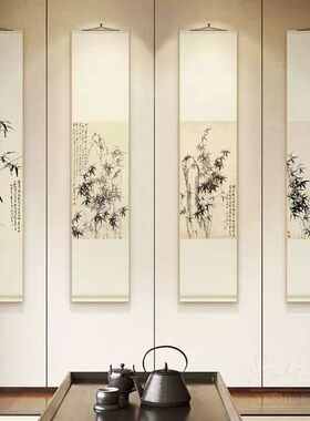 郑板桥水墨竹子新中式卷轴挂画竖版茶室书房装饰画客餐厅过道壁画