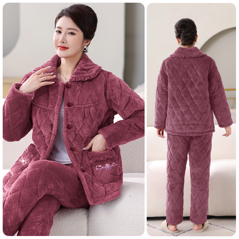 中老年珊瑚绒睡衣女士冬季简约男士轻奢加厚加绒家居服新可外穿
