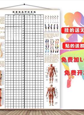 体态评估表墙纸贴式体测健身房瑜伽馆私教身体形姿矫正网格对比图