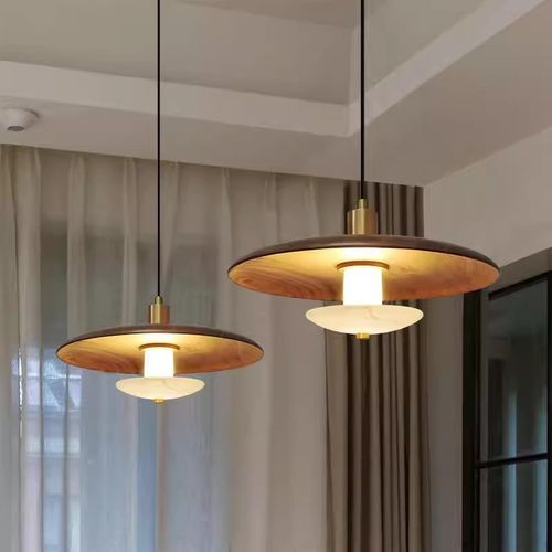 北欧餐桌云石吊灯吧台餐厅卧室床头设计创意轻奢灯饰茶室实木吊灯 - 图0