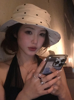 【猫仔kitten】高级贵女波点礼帽透气防晒遮阳帽子平顶帽子太阳帽