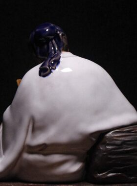 古代人物石湾公仔瓷器盆景装饰配件禅意复古读书人物玄关摆件茶宠