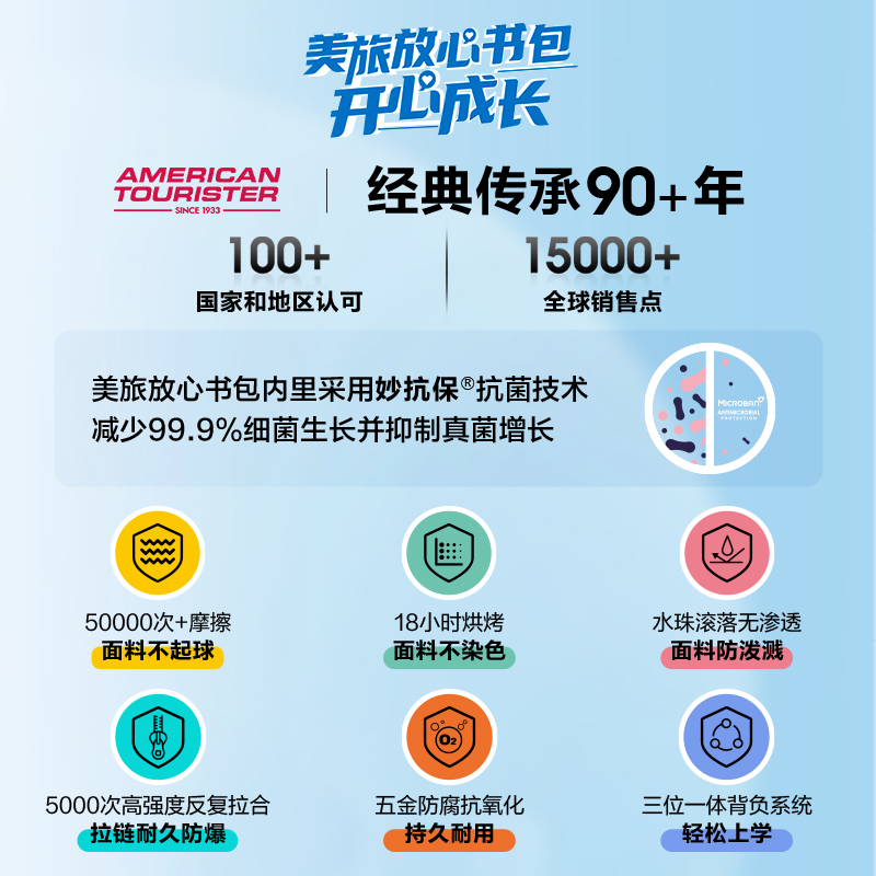 美旅初高中双肩包抗菌学生书包放心大容量轻便减负迪士尼背包NC1