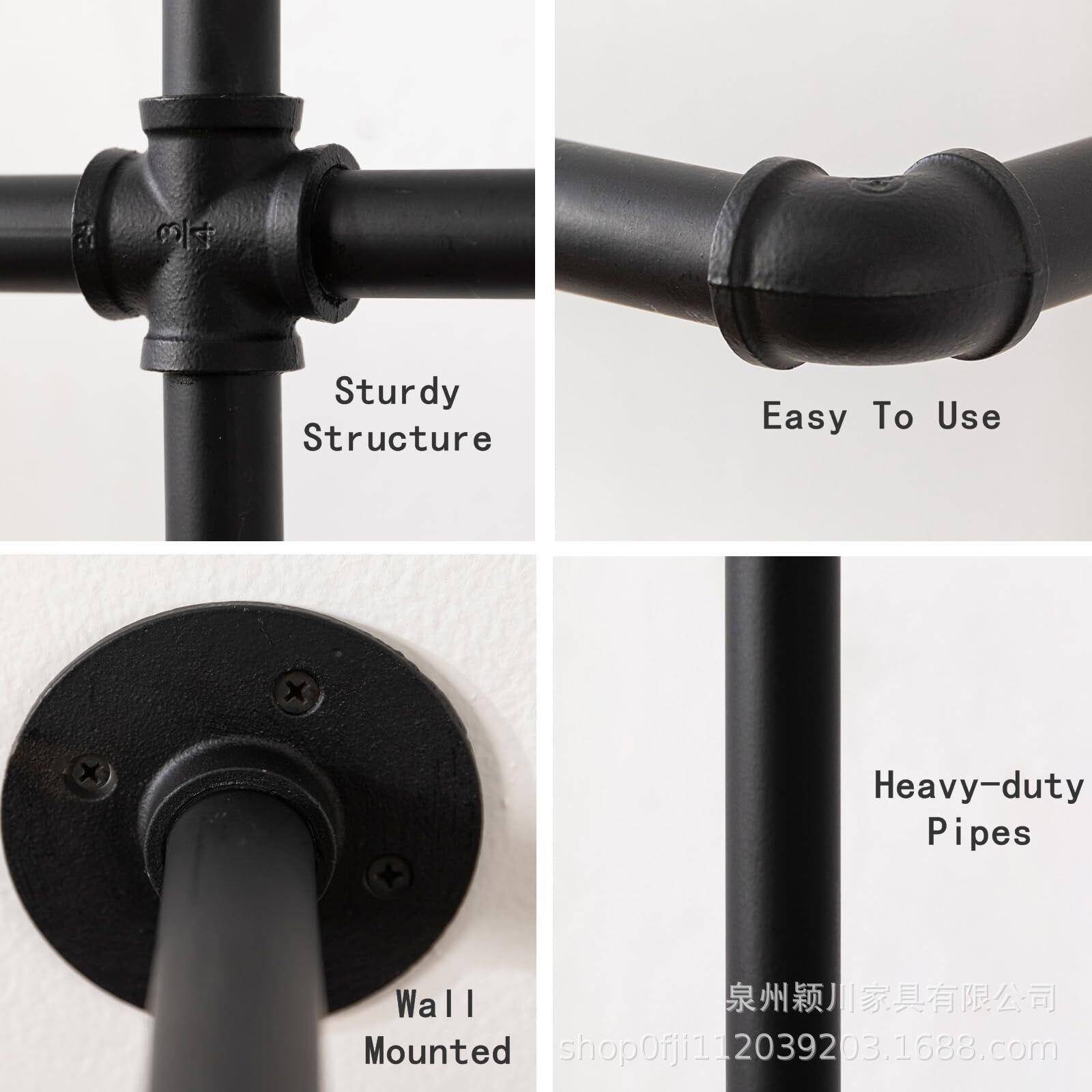 工业风管道上墙衣帽架上墙晾衣架工业风铁艺水管服装店展示架 - 图3