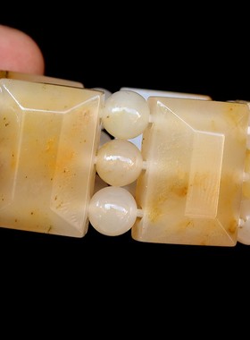 天然玉石手链 桂林鸡血玉石25*18*9mm 81g上朗玉化手串把玩饰品