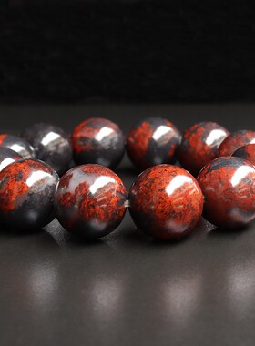 天然桂林鸡血玉石19*19mm12颗124g手链上朗料黑底红手串男士手链