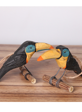 小胖鸟木雕摆件  小瘦鸟挂件 动物木雕 小鸟实木雕塑创意桌面摆件