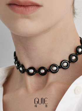 瑰意黑玛瑙珍珠环绕Choker气质时尚百搭个性轻奢小众设计优雅首饰