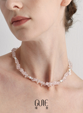 瑰意天然淡水珍珠粉晶925银项链2025新款时尚小众设计高级感颈链